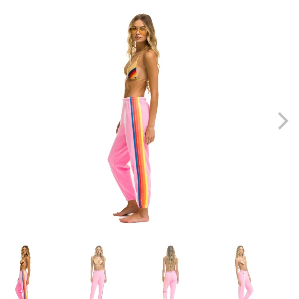 Aviator Nation Pink Sweatpants with Rainbow Stripes